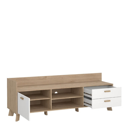 Ikast TV Unit w/ 2 Drawers in Jackson Hickory & White - White Tree Furniture