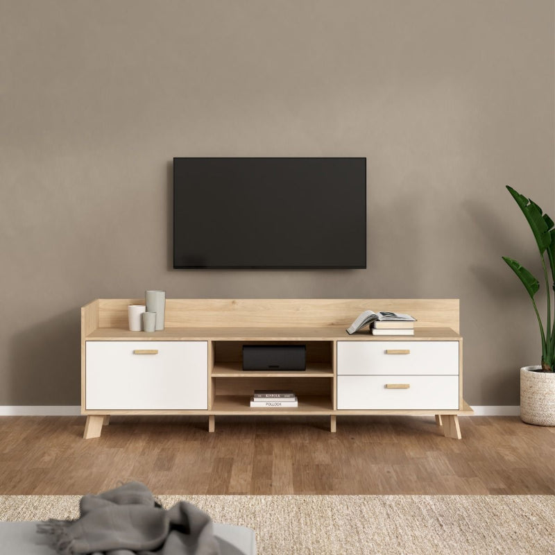 Ikast TV Unit w/ 2 Drawers in Jackson Hickory & White - White Tree Furniture