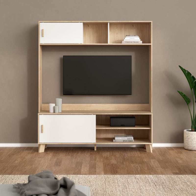 Ikast Wall TV Unit w/ 2 Sliding Doors- White Tree Furniture