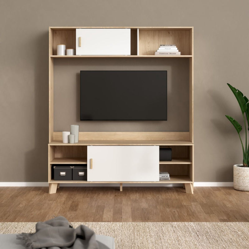 Ikast Wall TV Unit w/ 2 Sliding Doors- White Tree Furniture