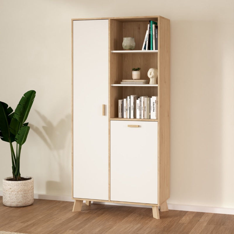 Ikast China Cabinet w/ 2 Doors in Jackson Hickory & White - White Tree Furniture