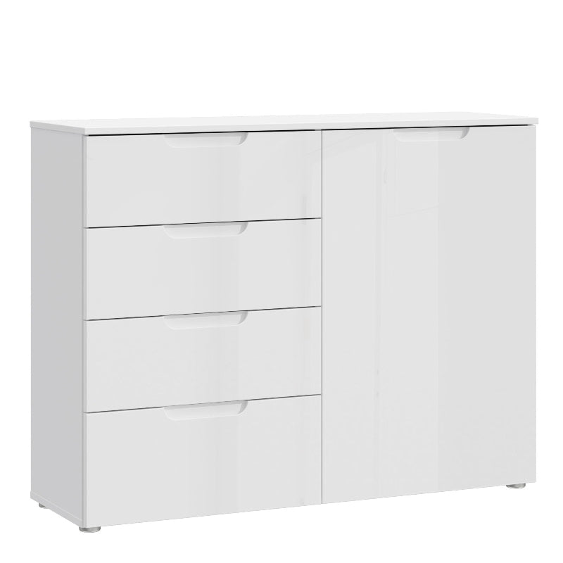 Sienna High Gloss White 4 Drawer Chest of Drawers w/ 1 Door - White Tree Furniture