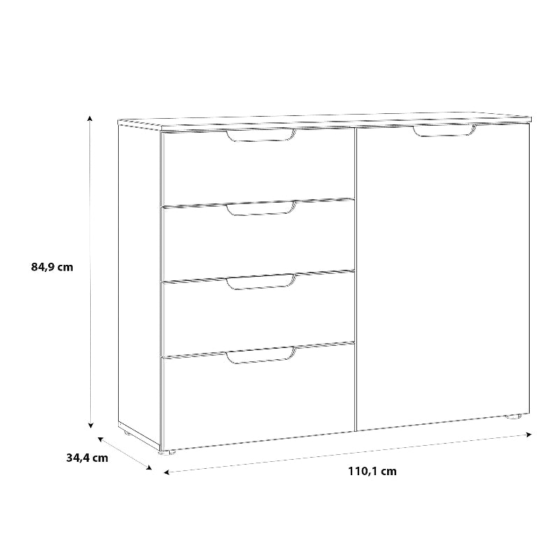 Sienna High Gloss White 4 Drawer Chest of Drawers w/ 1 Door - White Tree Furniture