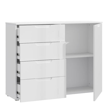 Sienna High Gloss White 4 Drawer Chest of Drawers w/ 1 Door - White Tree Furniture