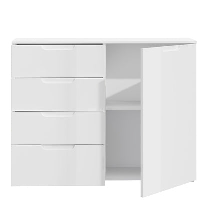 Sienna High Gloss White 4 Drawer Chest of Drawers w/ 1 Door - White Tree Furniture