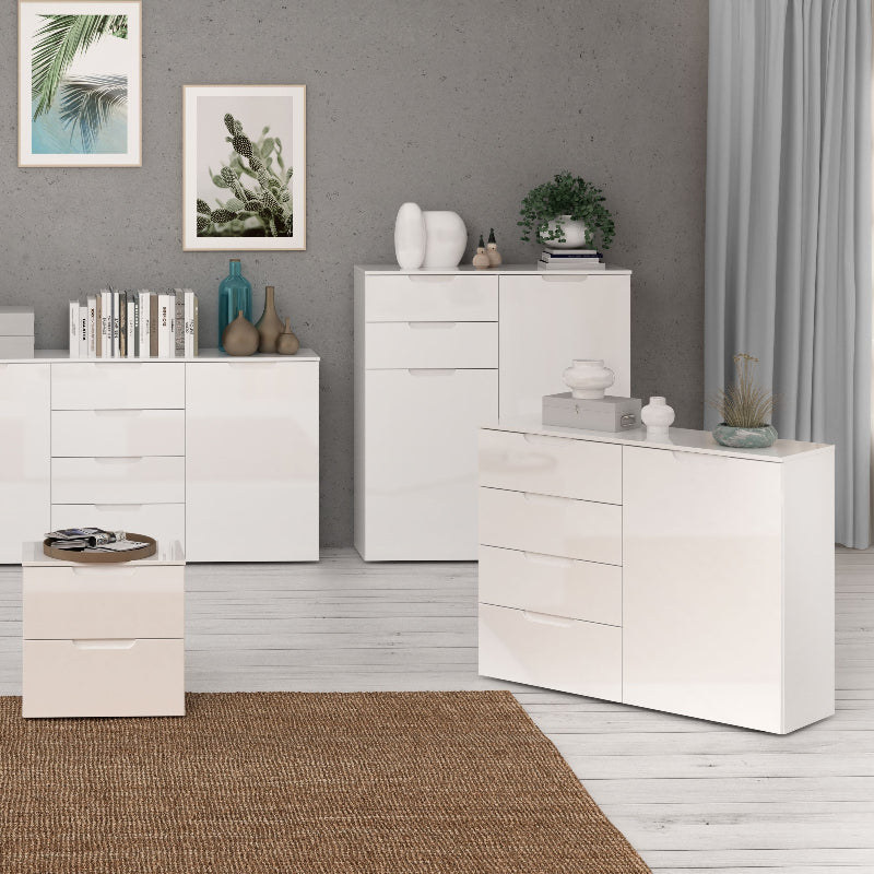 Sienna High Gloss White 4 Drawer Chest of Drawers w/ 1 Door - White Tree Furniture