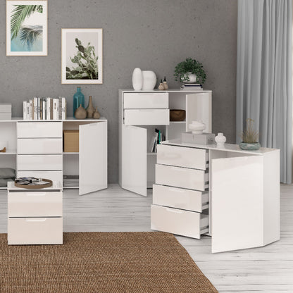 Sienna High Gloss White 4 Drawer Chest of Drawers w/ 1 Door - White Tree Furniture