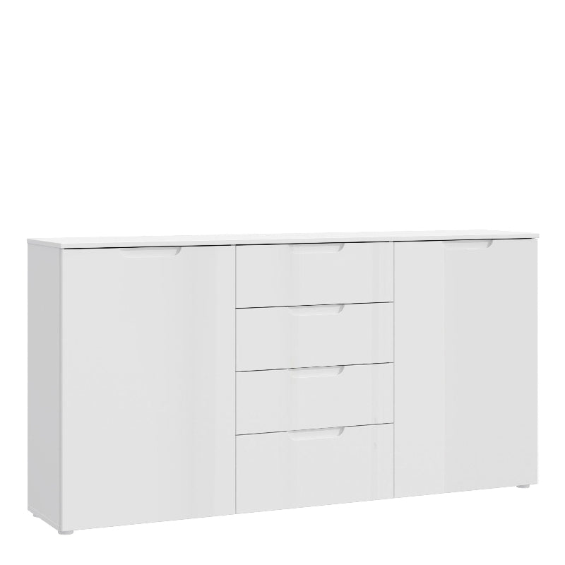 Sienna High Gloss White Wide Chest of 4 Drawers w/ 2 Doors - White Tree Furniture