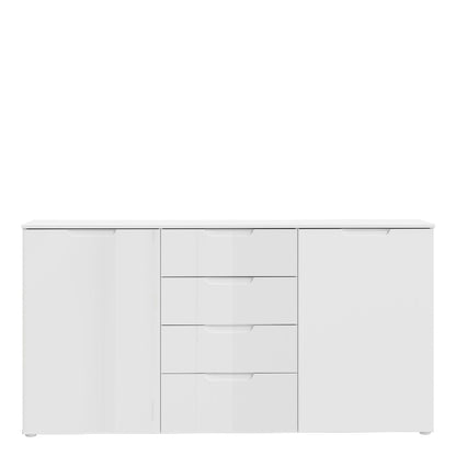 Sienna High Gloss White Wide Chest of 4 Drawers w/ 2 Doors - White Tree Furniture