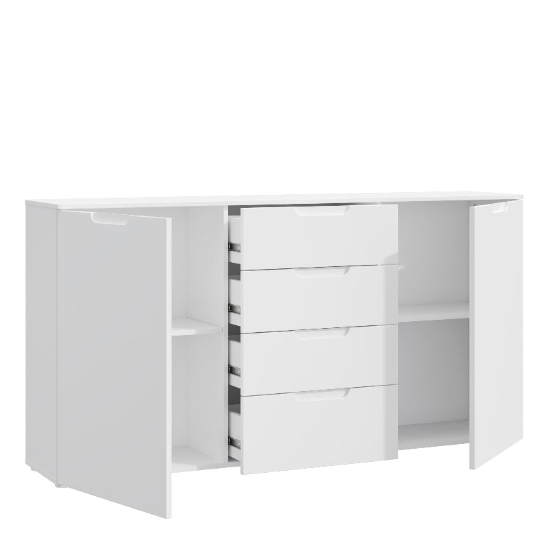 Sienna High Gloss White Wide Chest of 4 Drawers w/ 2 Doors - White Tree Furniture