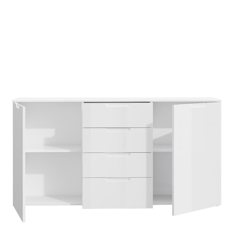 Sienna High Gloss White Wide Chest of 4 Drawers w/ 2 Doors - White Tree Furniture