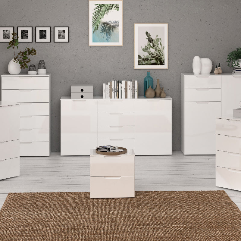 Sienna High Gloss White Wide Chest of 4 Drawers w/ 2 Doors - White Tree Furniture