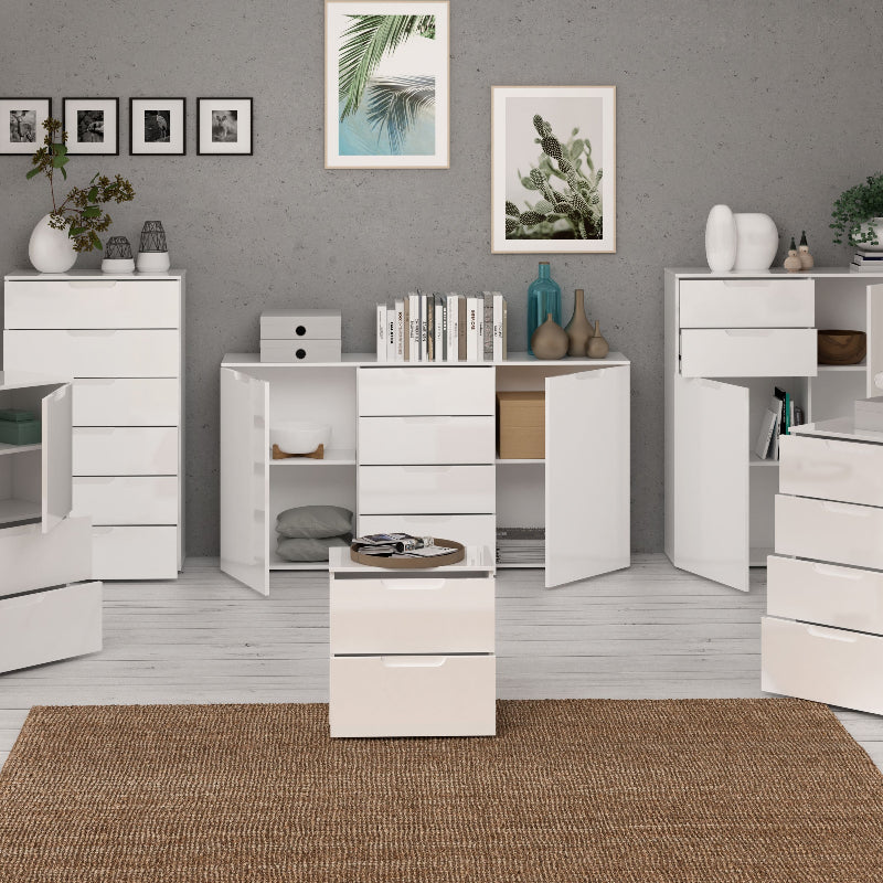 Sienna High Gloss White Wide Chest of 4 Drawers w/ 2 Doors - White Tree Furniture