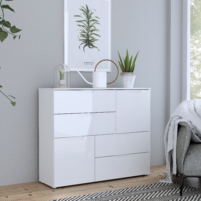 Sienna Abstract High Gloss White Chest of Drawers - White Tree Furniture