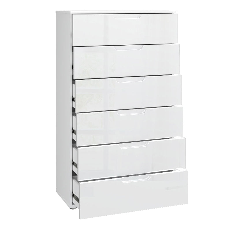 Sienna High Gloss White Chest of 6 Drawers - White Tree Furniture