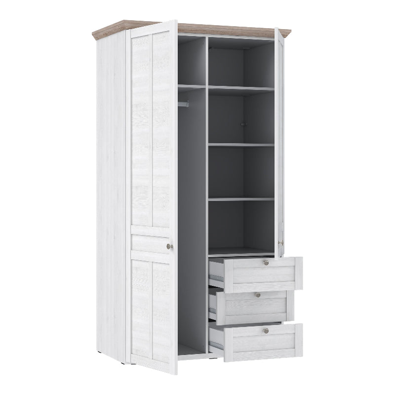 Illoppa 2 Door Wardrobe in Snowy Oak / Oak Nelson - White Tree Furniture