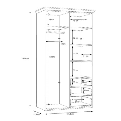 Illoppa 2 Door Wardrobe in Snowy Oak / Oak Nelson - White Tree Furniture