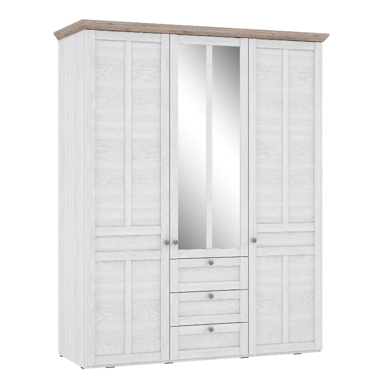 Iloppa 3 Door Wardrobe in Snowy Oak / Oak Nelson - White Tree Furniture