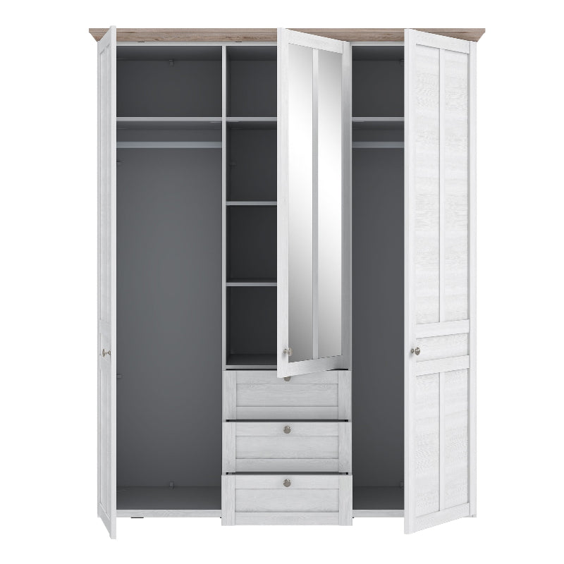 Iloppa 3 Door Wardrobe in Snowy Oak / Oak Nelson - White Tree Furniture