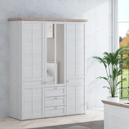 Iloppa 3 Door Wardrobe in Snowy Oak / Oak Nelson - White Tree Furniture