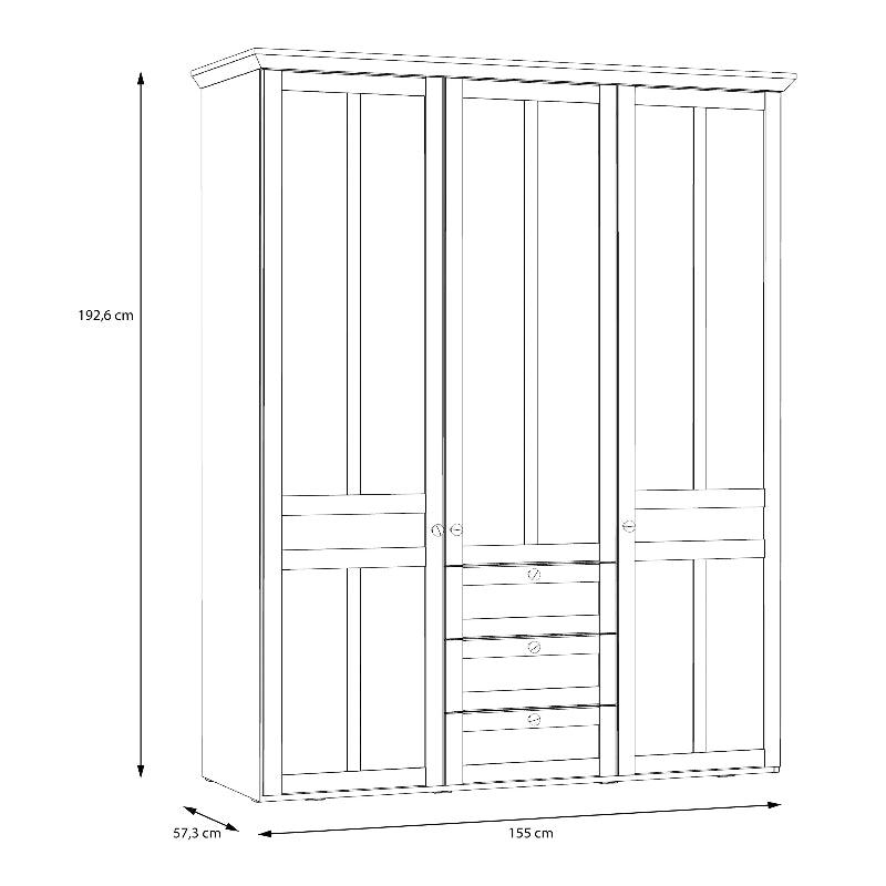 Iloppa 3 Door Wardrobe in Snowy Oak / Oak Nelson - White Tree Furniture