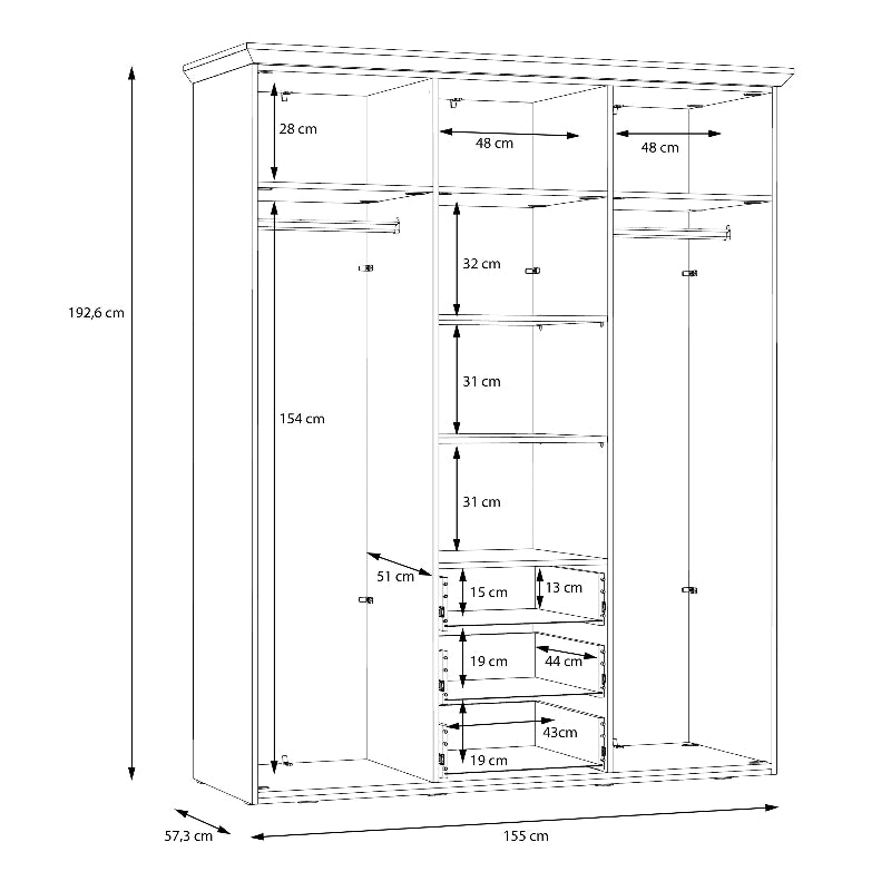 Iloppa 3 Door Wardrobe in Snowy Oak / Oak Nelson - White Tree Furniture