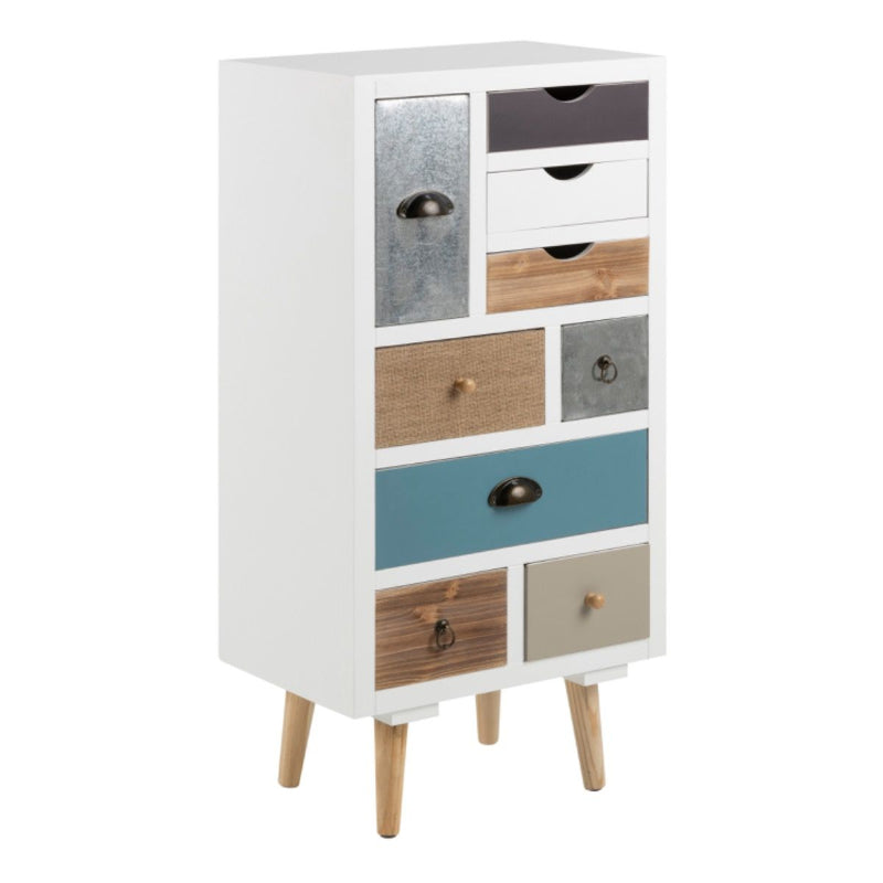 Thais Multi Coloured Shabby Chic 9 Drawer Chest - White Tree Furniture