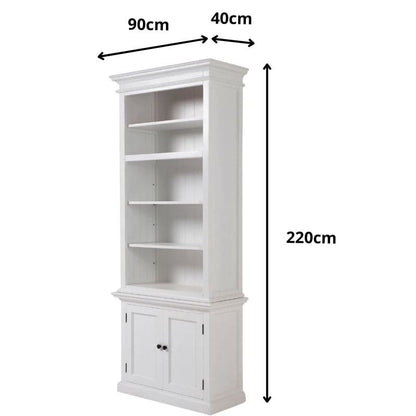 NOVASOLO Halifax White Painted Tall Bookcase with Cupboard CA612 - White Tree Furniture