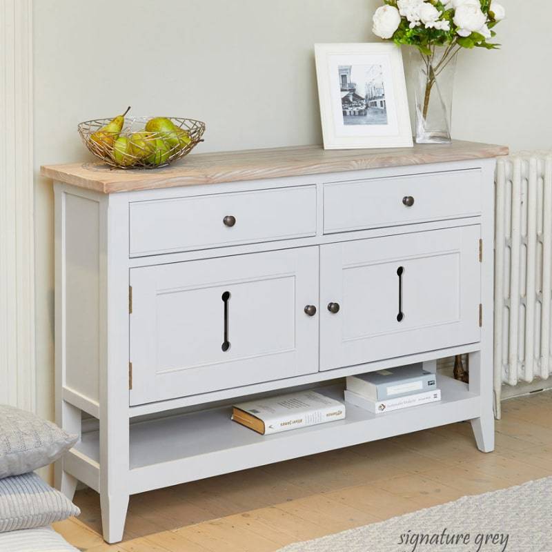 BAUMHAUS Signature Grey Console Sideboard w/ Limed Wood Top CFF02B - White Tree Furniture