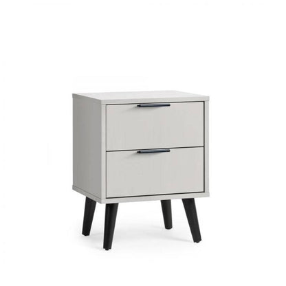 ALBA Set of 2 Bedside Cabinets in Silk Grey. Discover a Scandinavian inspired design, tapered legs and smooth silk grey finish.