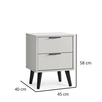 ALBA Set of 2 Bedside Cabinets in Silk Grey. Discover a Scandinavian inspired design, tapered legs and smooth silk grey finish.