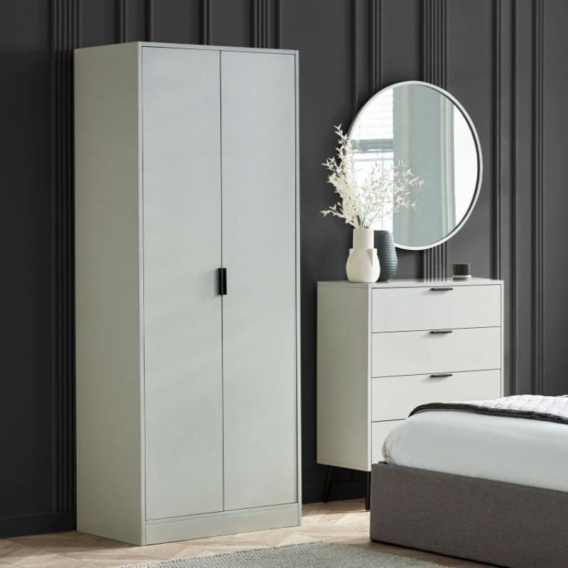 ALBA Tall Slim Wardrobe w/ 2 Doors in Silk Grey. Discover a wardrobe that you can fit almost anywhere and that offers a smooth silk grey finish