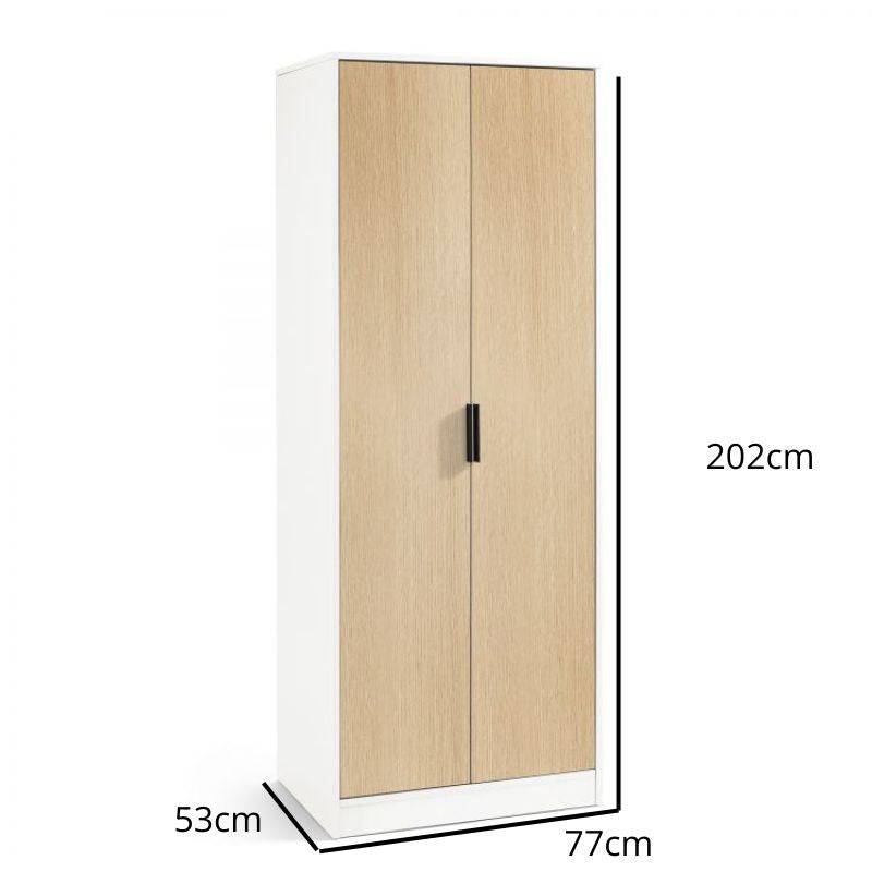 Shop the ALBA 2 Door Wardrobe in White & Oak Effect. Elegant & slim designed wardrobe ideal for the modern bedroom.