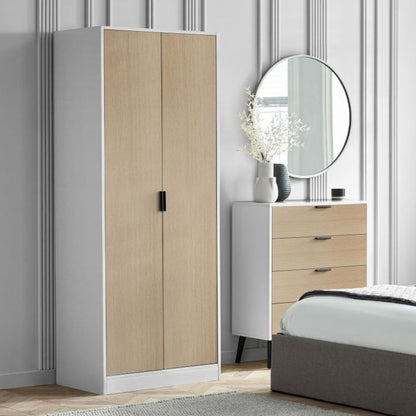 Shop the ALBA 2 Door Wardrobe in White & Oak Effect. Elegant & slim designed wardrobe ideal for the modern bedroom.