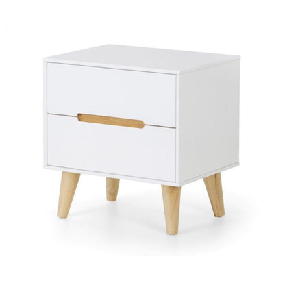 Shop ALICIA Matte White Bedside Cabinet w/ 2 Drawers. Shop elegant, Scandinavian inspired bedside cabinets with oak detailing, tapared legs and matte white finish.