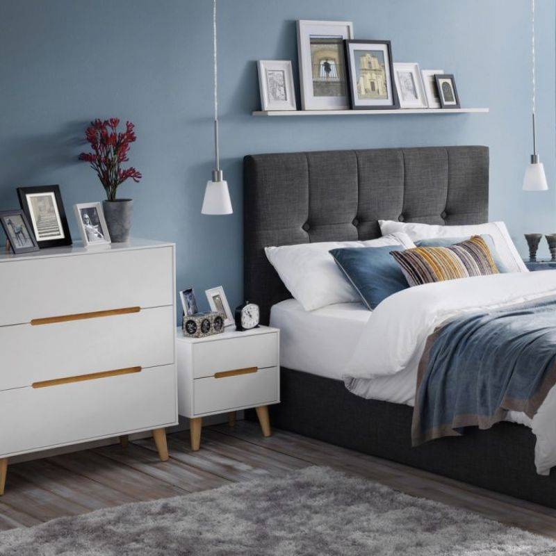 Discover the Matte White Bedroom Wide Dresser w/ 6 Drawers with sleek matte white lacquer & oak details. Ample storage, modern design. Shop now for style & functionality!