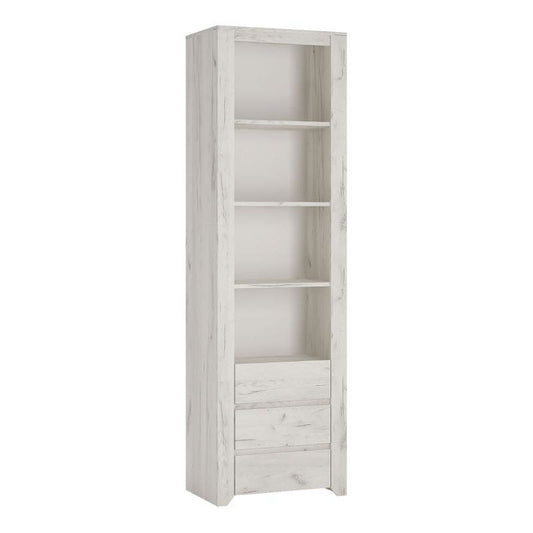 Angel Tall Narrow White Bookcase w/ 3 Drawers - White Tree Furniture