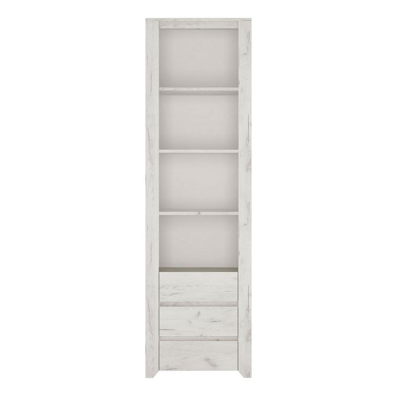 Angel Tall Narrow White Bookcase w/ 3 Drawers - White Tree Furniture