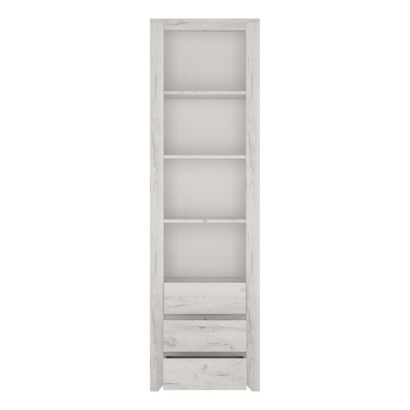 Angel Tall Narrow White Bookcase w/ 3 Drawers - White Tree Furniture