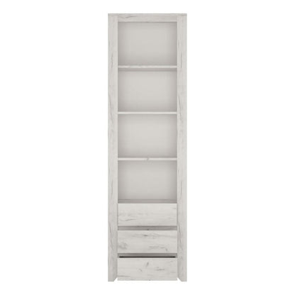 Angel Tall Narrow White Bookcase w/ 3 Drawers - White Tree Furniture