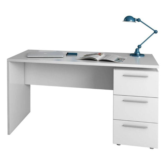 Arctic High Gloss White Computer Desk w/ 3 Drawers - White Tree Furniture