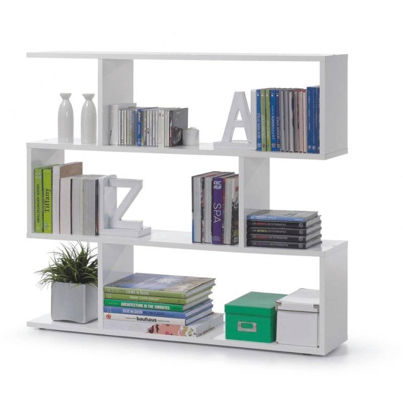 Arctic High Gloss Modular Wide Low White Bookcase - White Tree Furniture