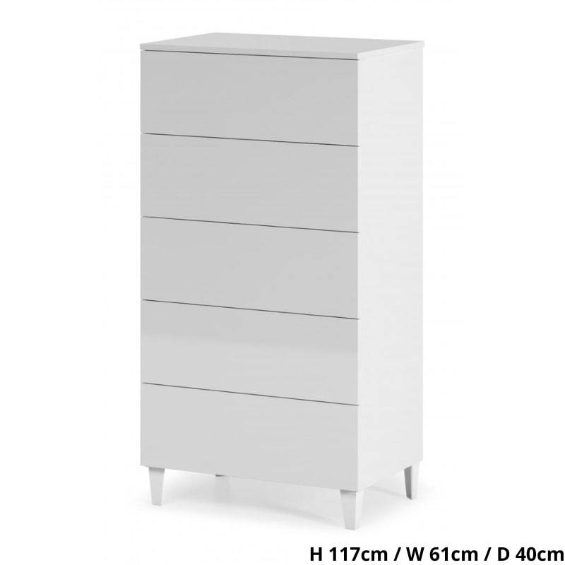 Arctic High Gloss White Chest of 5 Drawers - White Tree Furniture