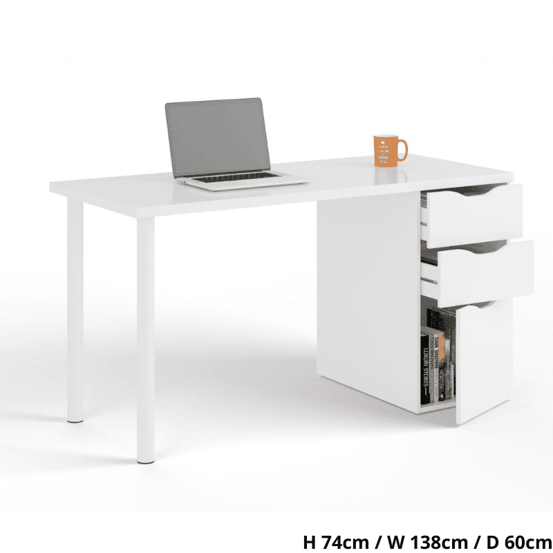 Arctic High Gloss White Reversible Computer Desk - White Tree Furniture