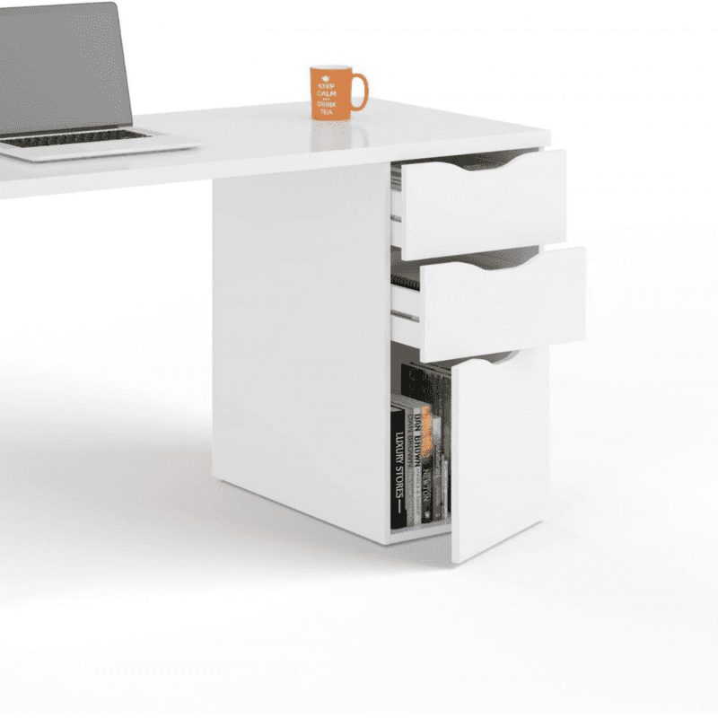 Arctic High Gloss White Reversible Computer Desk - White Tree Furniture