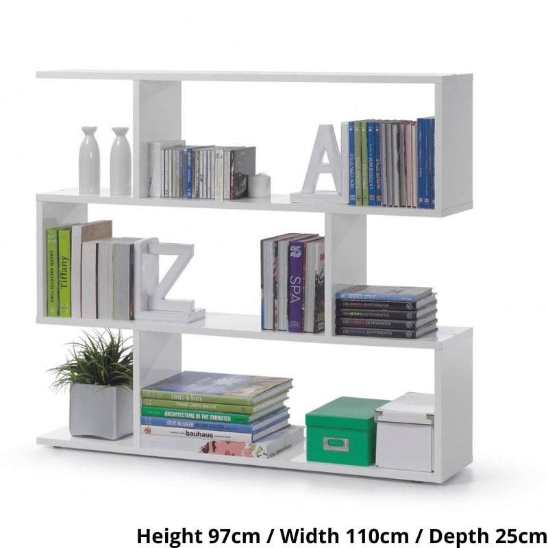 Arctic High Gloss Modular Wide Low White Bookcase - White Tree Furniture