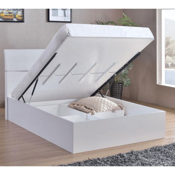 Arden High Gloss White Double Bed w/ Storage - White Tree Furniture