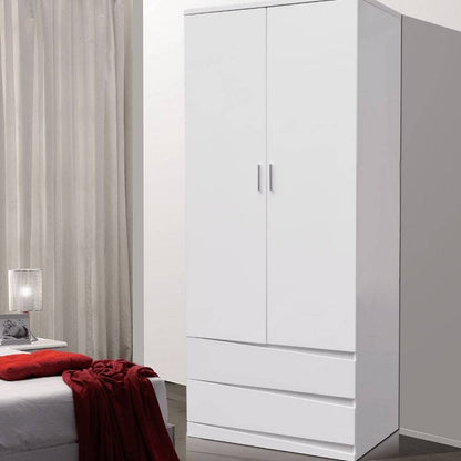 Arden / Widney High Gloss White Wardrobe w/ 2 Drawers - White Tree Furniture