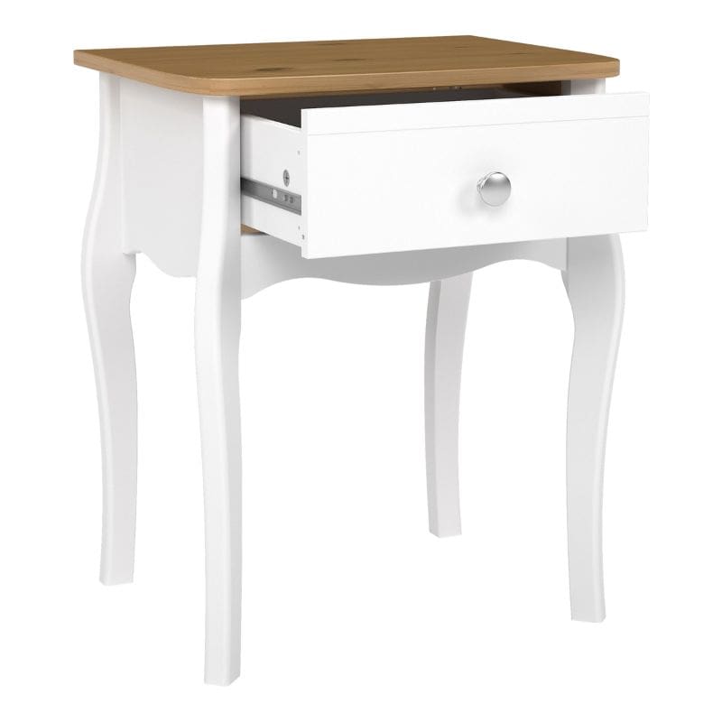 Baroque Nightstand in Pure White with Pine Top