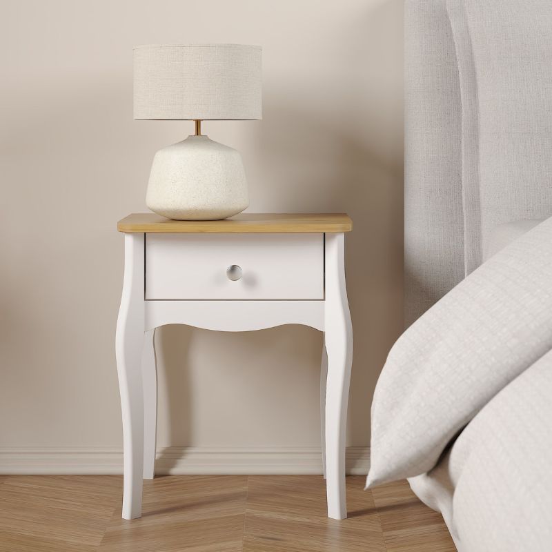 Baroque Nightstand in Pure White with Pine Top - White Tree Furniture